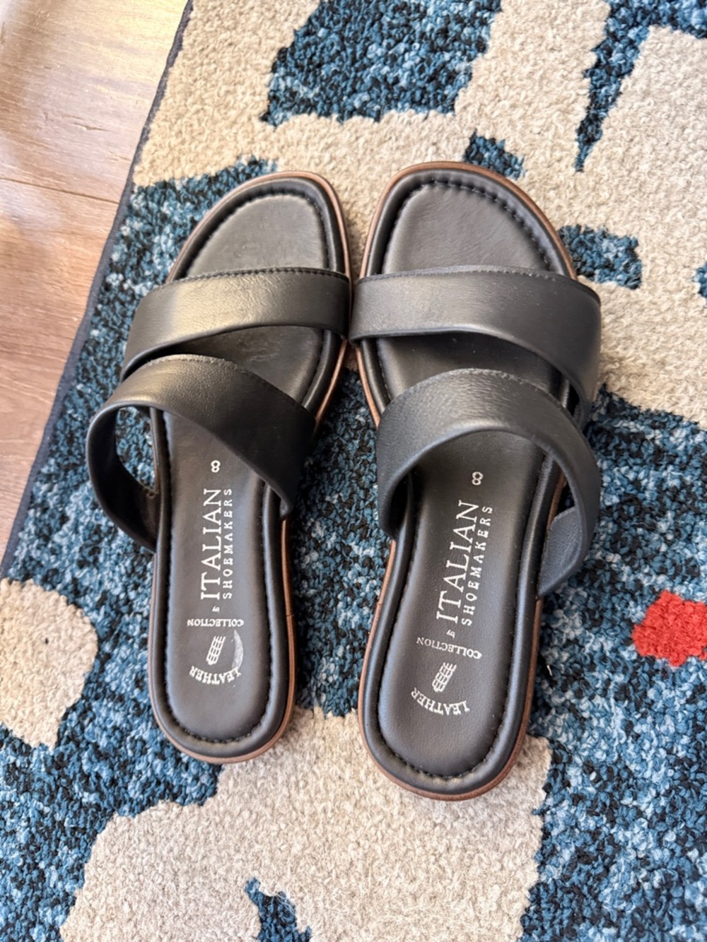 Italian Shoemakers Black Cross-Strap Slide Sandals